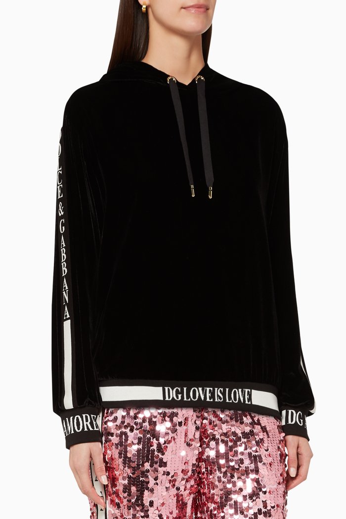 

Velvet Hooded Sweatshirt, Black