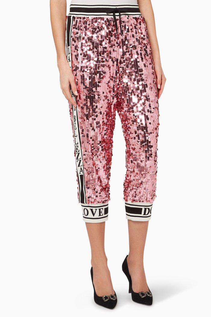 

Sequinned Cropped Track Pants, Pink