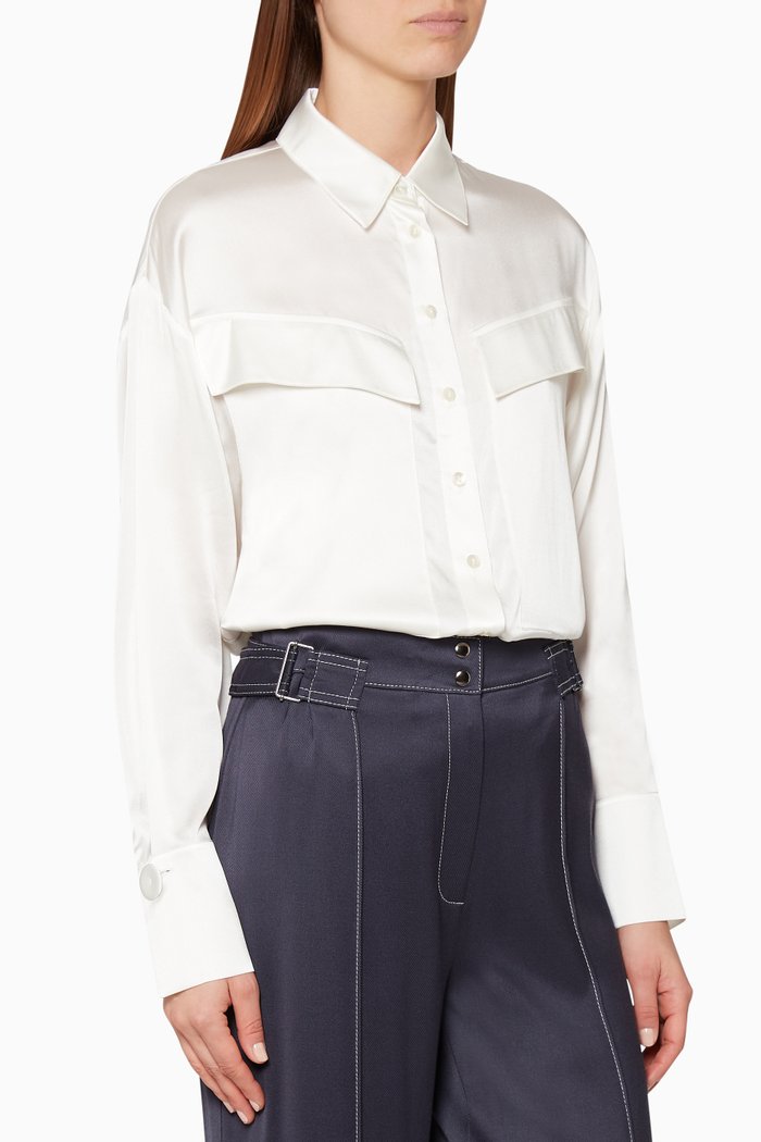 

Collared Silk-Mix Shirt, Neutral