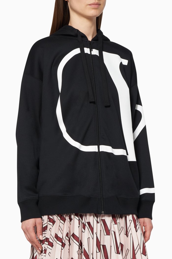 

V-Logo Zipped Hoodie, Black