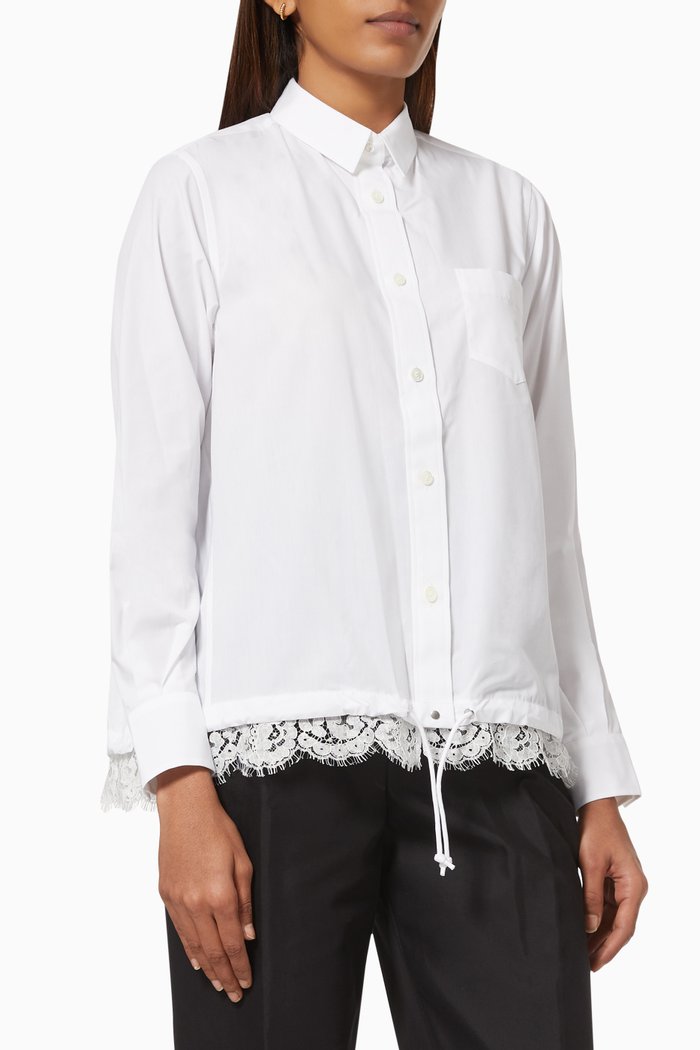 

Lace Trim Shirt in Cotton Poplin, White