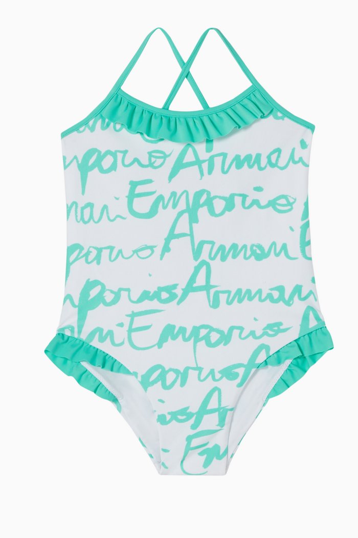 

EA Logo-Print Ruffled Swimsuit, Green