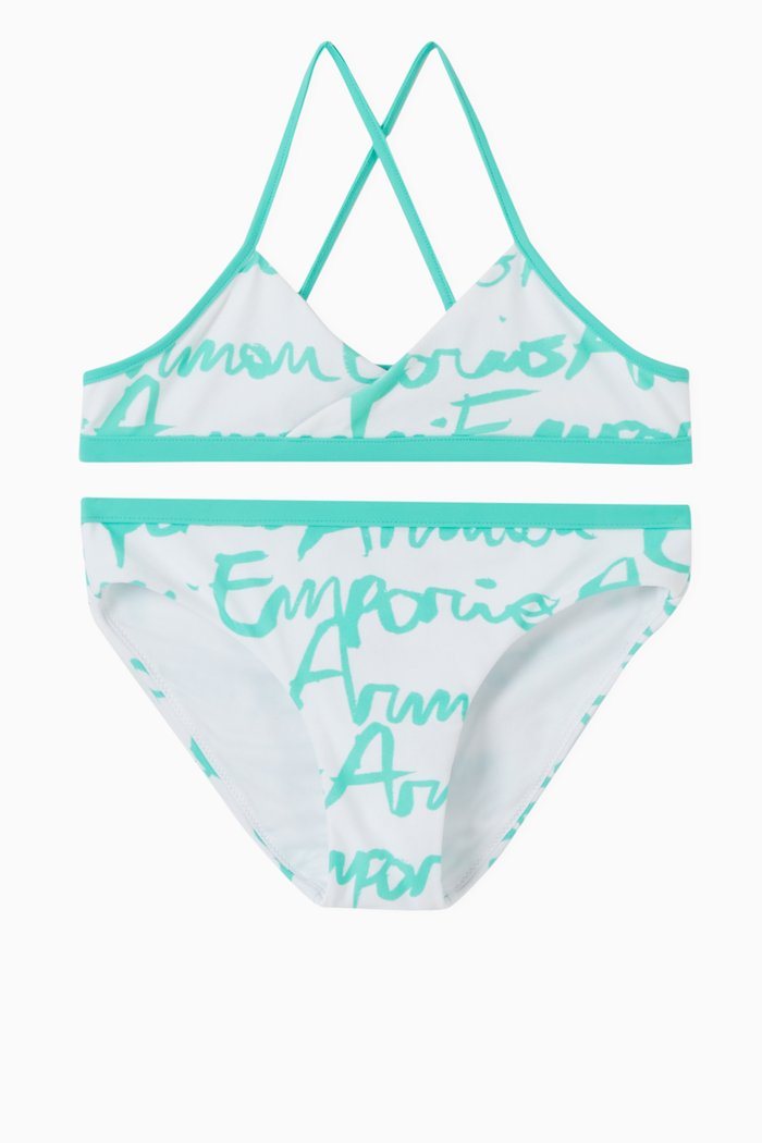 Logo Print Two-Piece Swim Set, Green