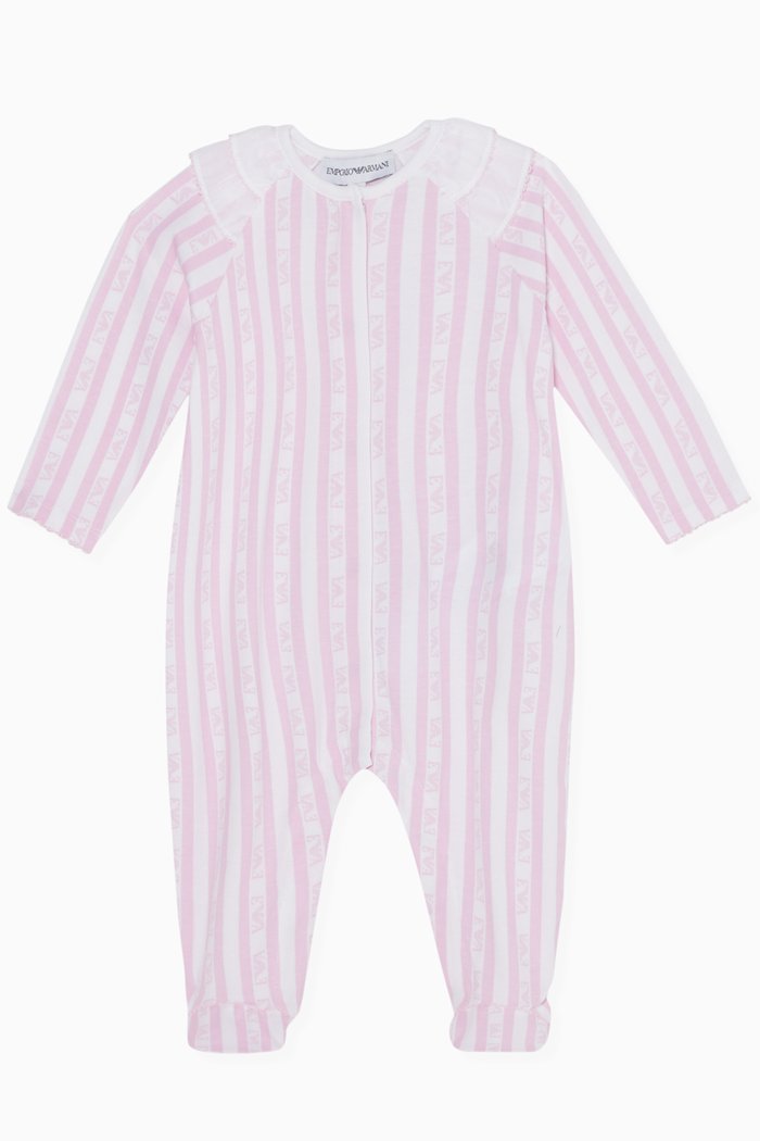 

EA Logo Striped Jersey Sleepsuit, Pink