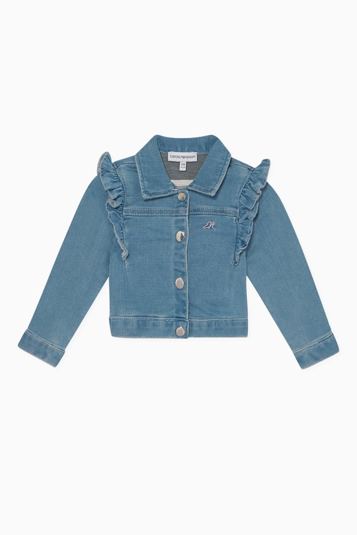 

Ruffle Denim Jacket, Blue