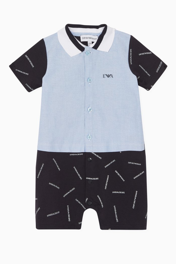 

Mock Shorts & Shirt Cotton Romper, Blue