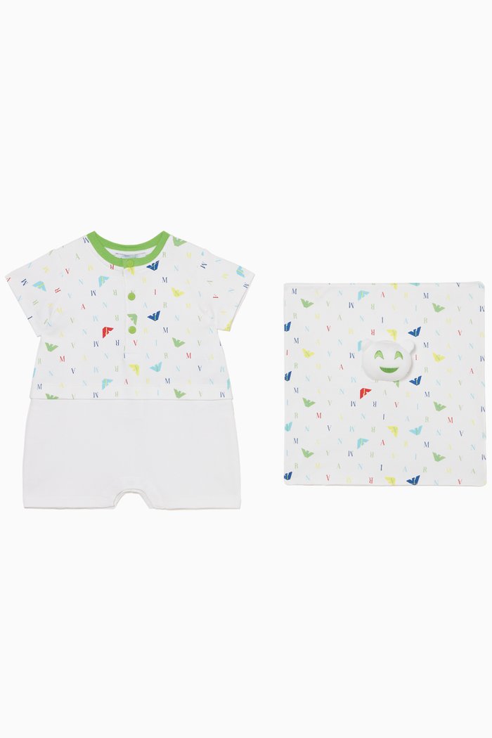 Logo Print Bodysuit Set, White