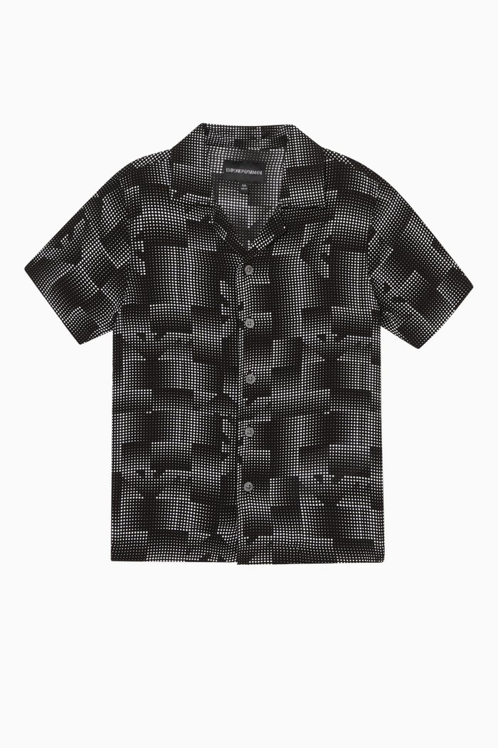 

Geometric-Print Cuban Shirt, Black
