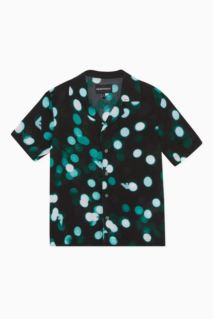 

Geometric-Print Cuban Shirt, Green