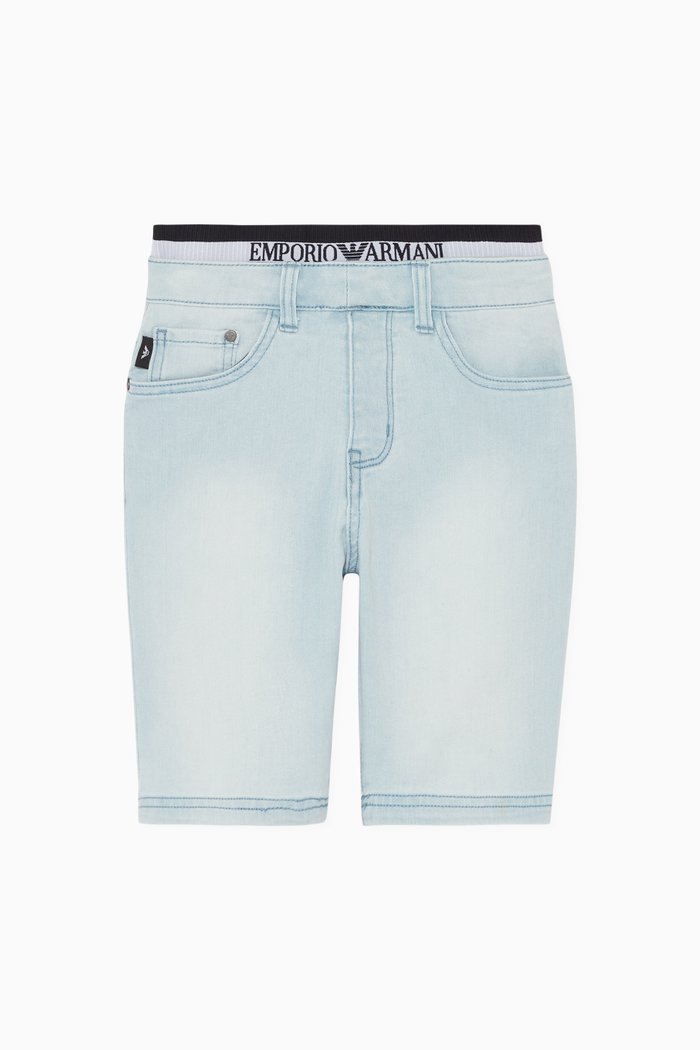 

Logo Waistband Denim Shorts, Blue