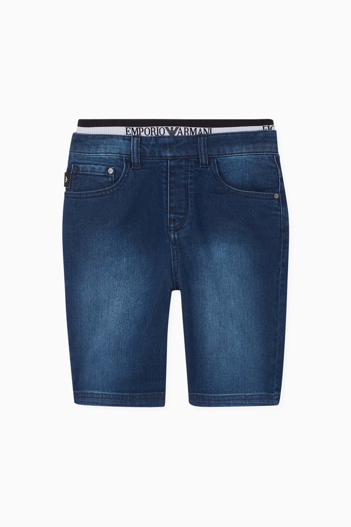 

Logo Waistband Denim Shorts, Blue