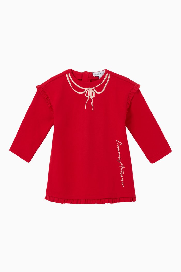 

Ruffled Embroidered Sweatshirt Dress, Red
