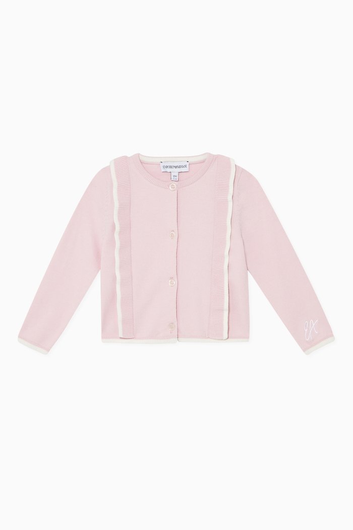 

Contrast-Piping Logo Embroidered Cardigan, Pink