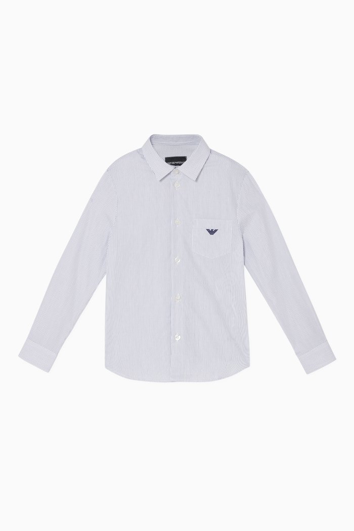 Logo Embroidered Cotton Shirt, Blue