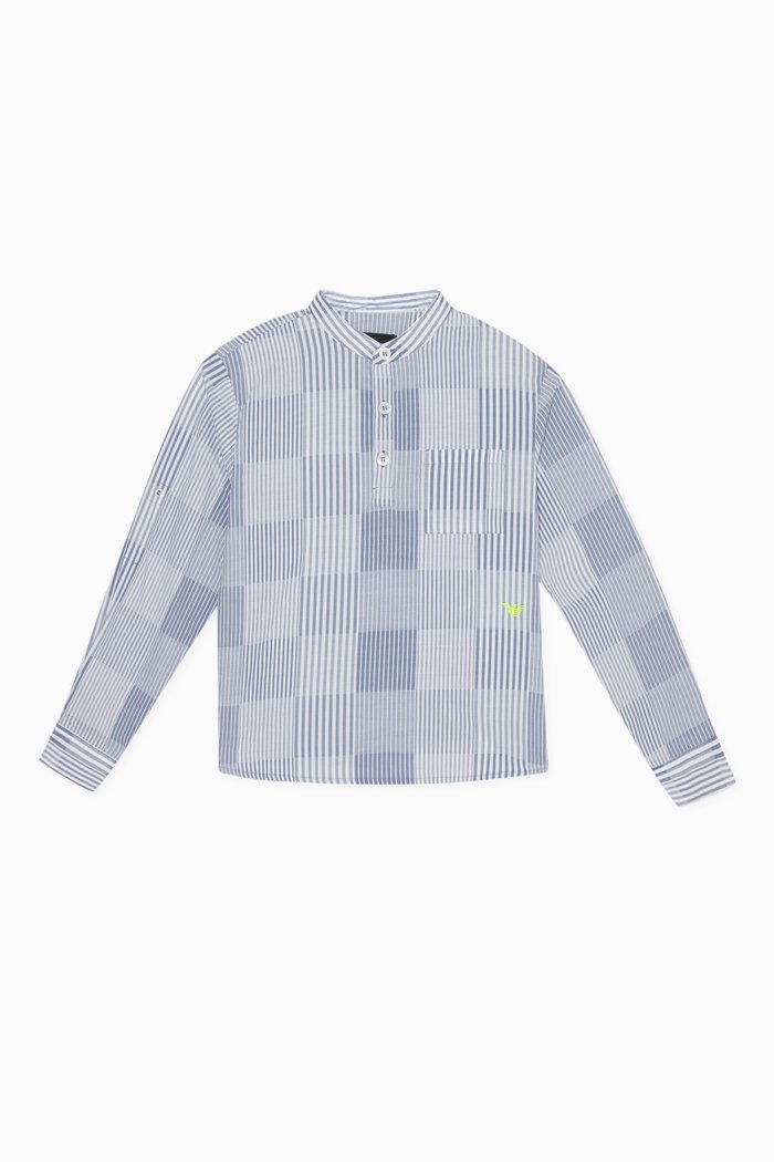 Logo Embroidered Striped Shirt, Blue