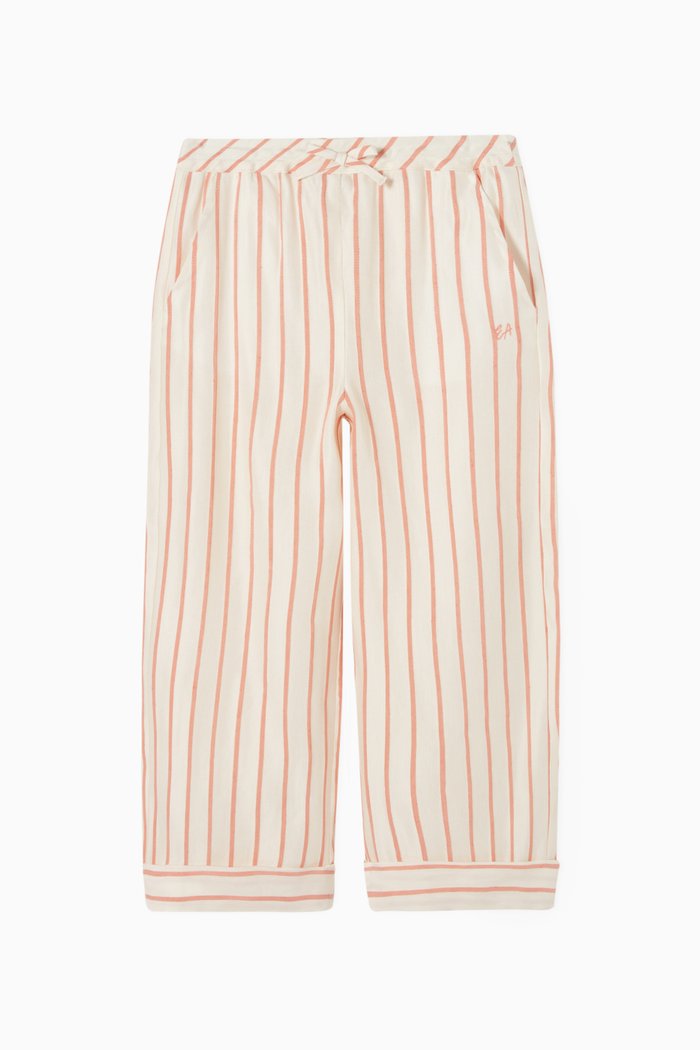 

Striped Linen-Blend Cropped Pants, Orange