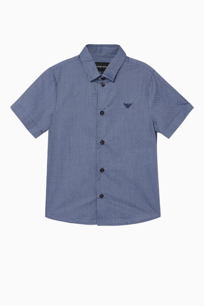 

Logo Embroidered Seersucker Shirt, Blue