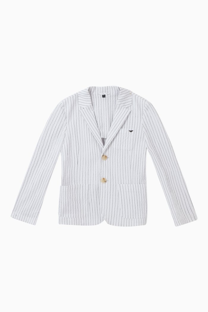 

Striped Seersucker Blazer, White