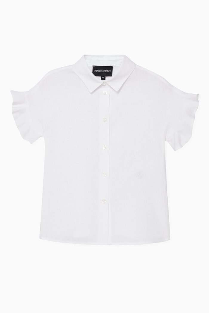 

Ruffle Trim Linen Shirt, White