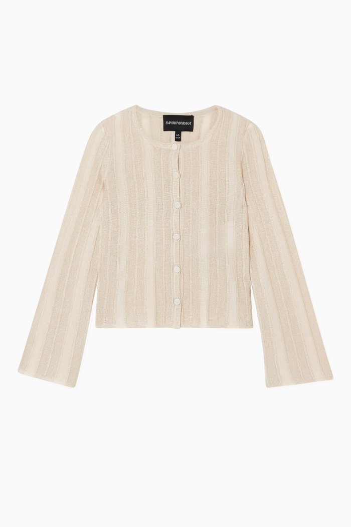 

Striped Lurex Knit Cardigan, Gold