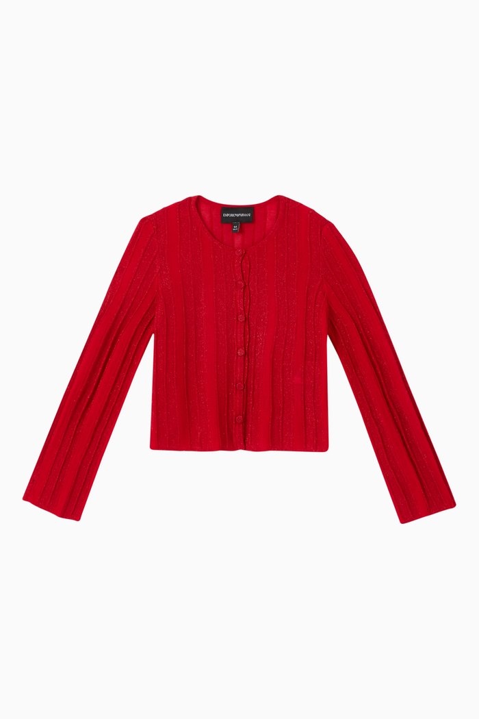 

Pleated Cotton Cardigan, Red