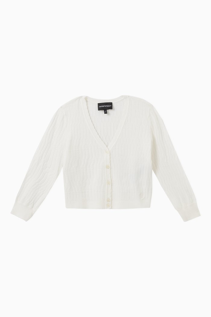 

Patterned Seersucker Cardigan, White