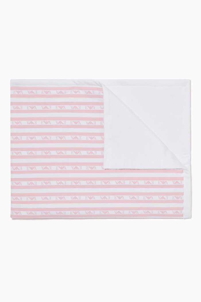 

Striped Logo Print Blanket, Pink