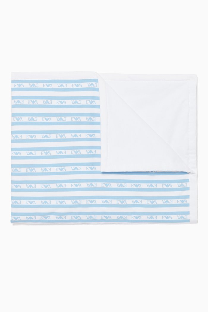 

Striped Logo Print Blanket, Blue