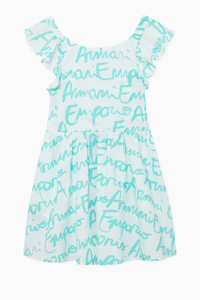 

Logo Print Ruffled Cotton Dress, Green