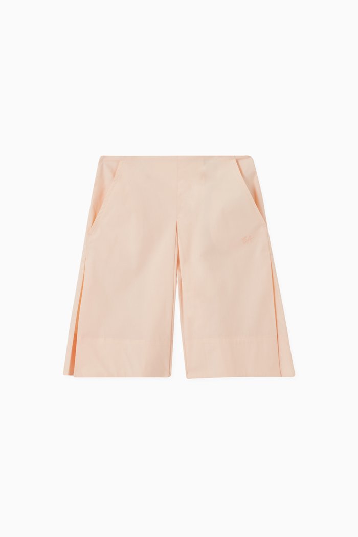 

Pleated Poplin Wide-Leg Culottes, Pink