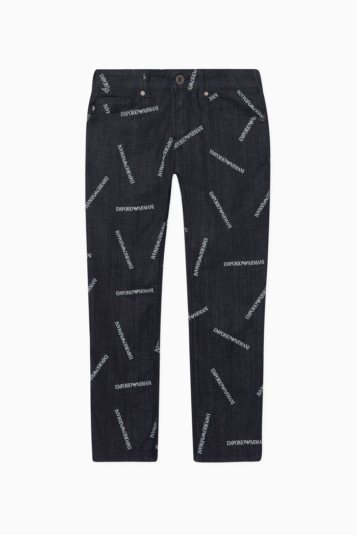 

Logo Print Denim Slim-Fit Pants, Blue