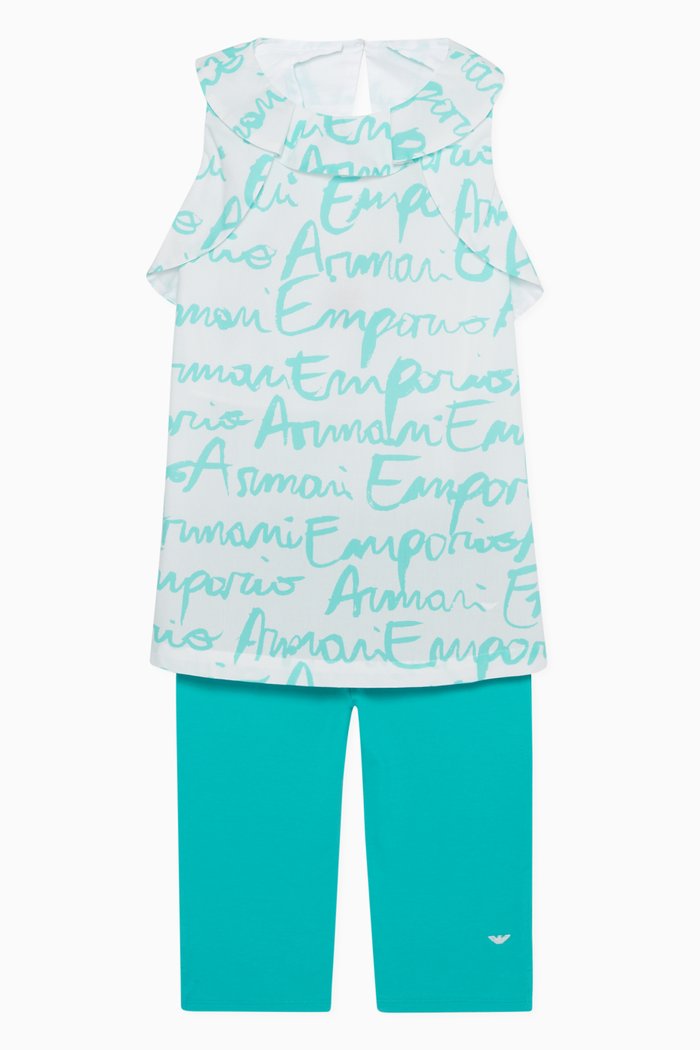 Logo-Print Top & Leggings Set, Green