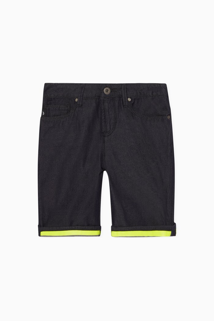 Neon Tape Denim Shorts, Blue