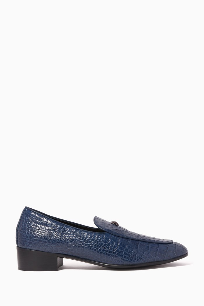 

Crocodile-Embossed Leather Loafers, Blue