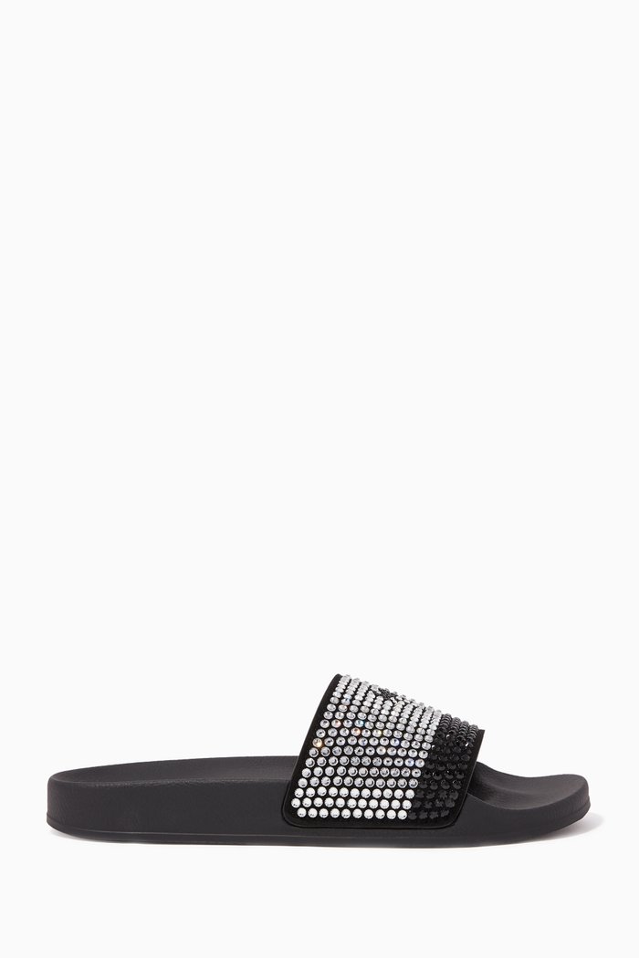

Crystal Embellished Suede Slides, Green