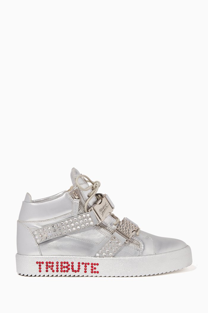Michael Jackson Tribute Leather Sneakers, Silver