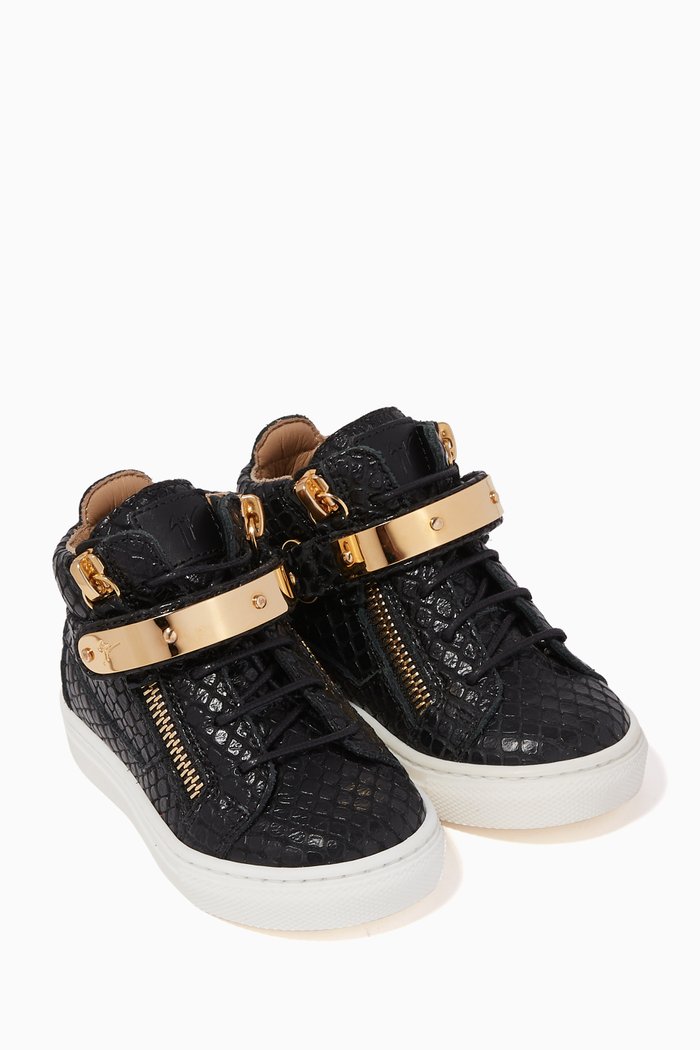 

Gigas Reptile-Print Leather Sneakers, Black