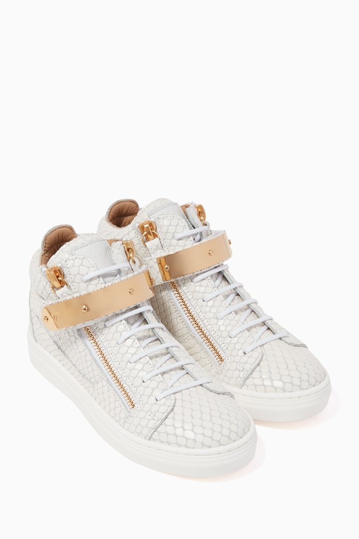 

Gigas Reptile-Print Leather Sneakers, White