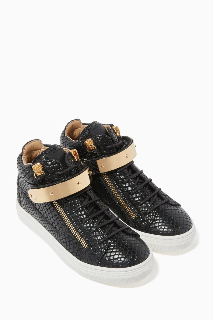 

Gigas Reptile-Print Leather Sneakers, Black
