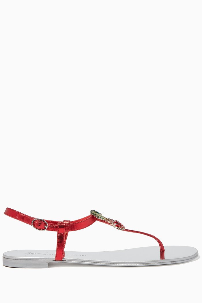 Cherry Laminated Leather Sandals, Red