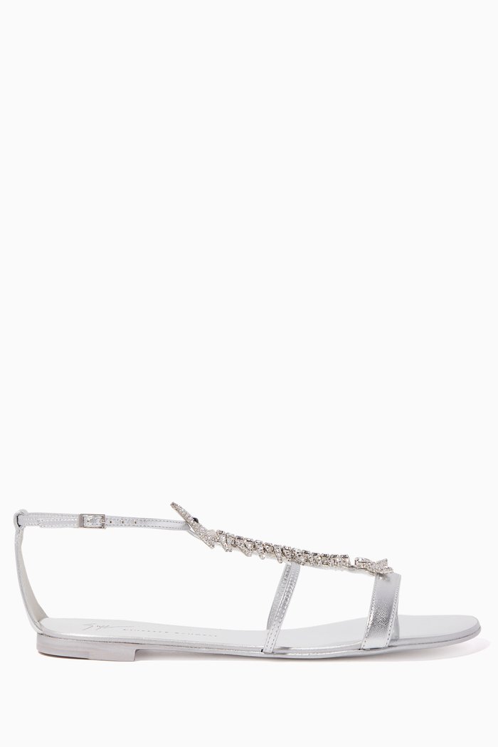 

Slim Laminated Leather Sandals, Silver