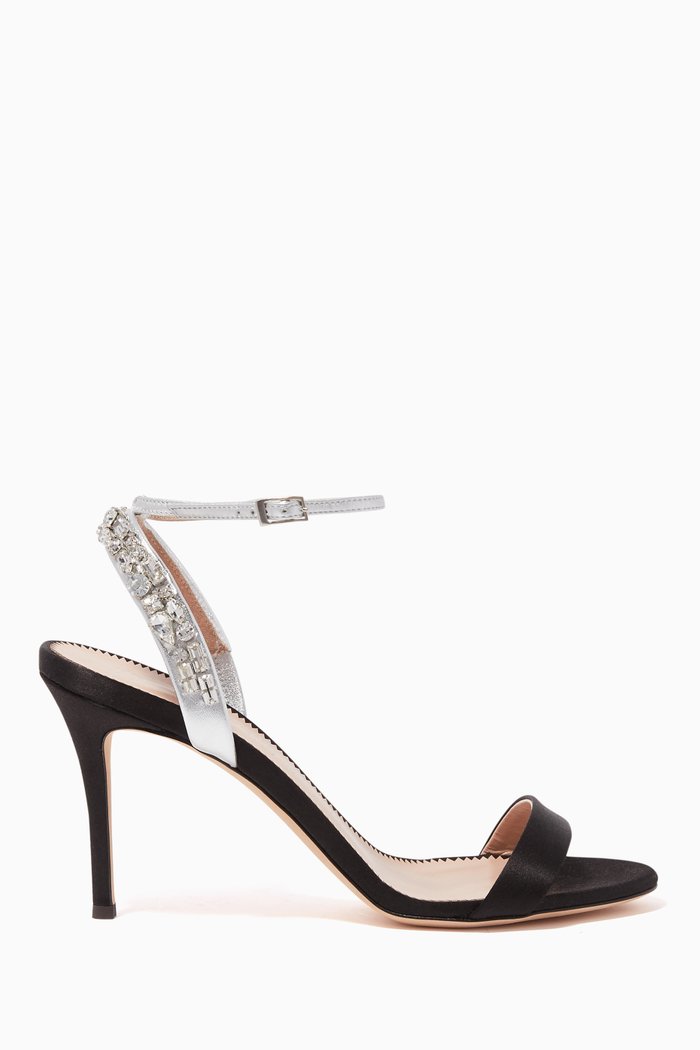 

Crystal Slingback Satin Sandals, Black