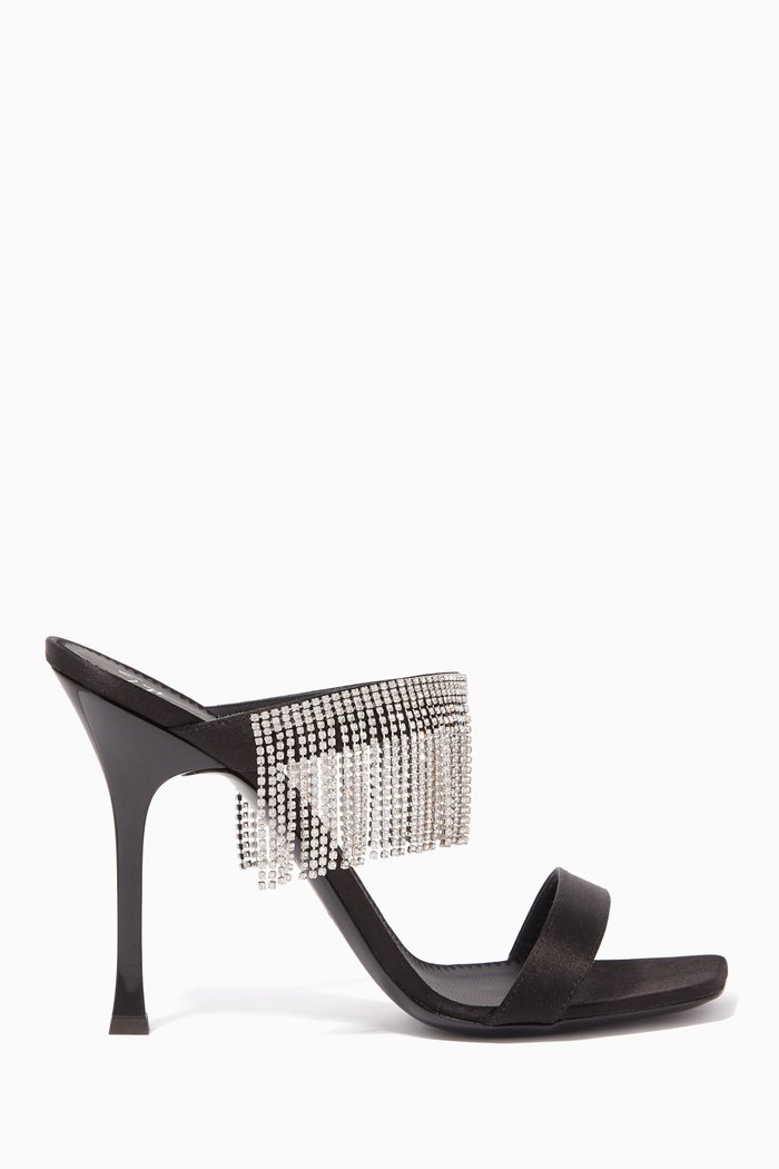 

Crystal Fringe Satin Mules, Black