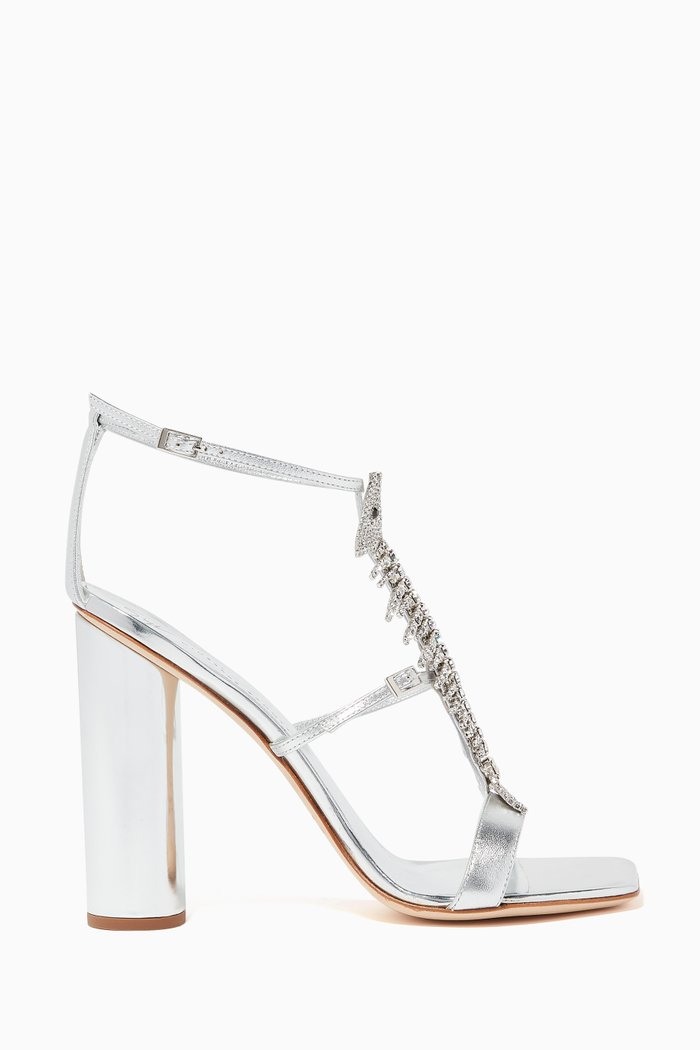 

Slim Laminated Leather Sandals, Silver