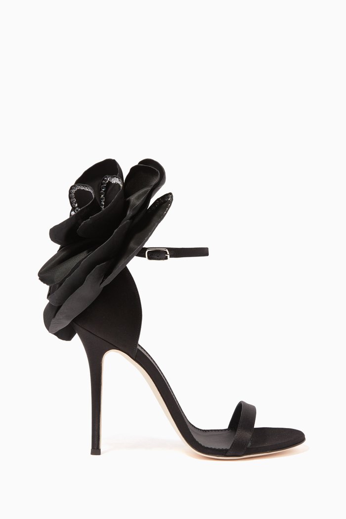 

Peony Crystal Satin Sandals, Black