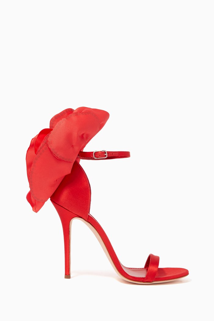 

Peony Crystal Satin Sandals, Red