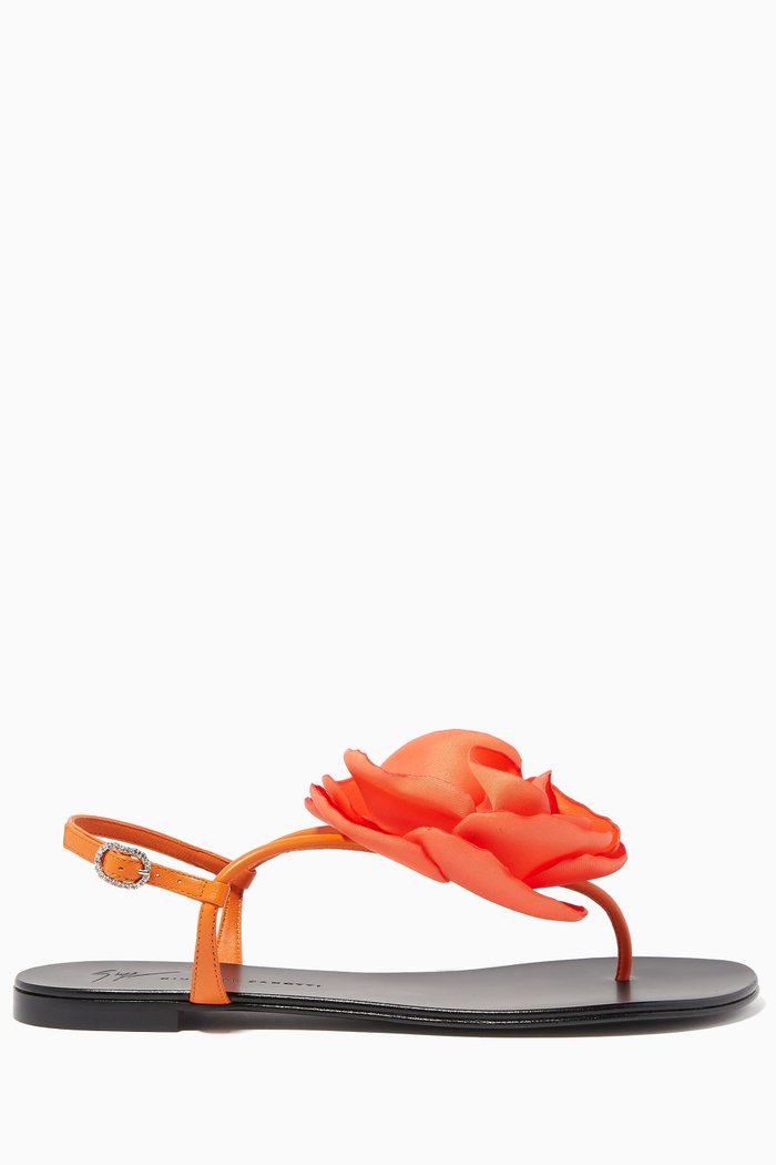 

Peony Leather Flat Sandals, Red