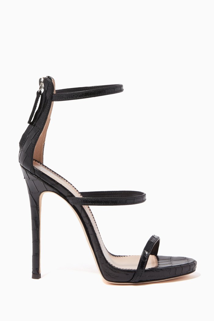 

Calista Reptile-Print Leather Sandals, Black