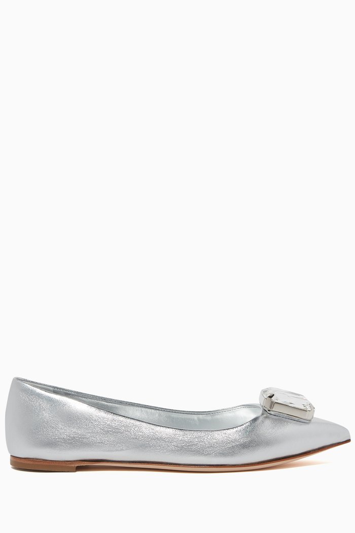 

Crystal Metallic Leather Ballerinas, Silver