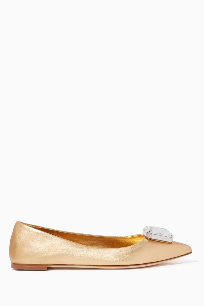 

Crystal Metallic Leather Ballerinas, Gold